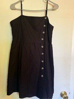nine britton Black Spaghetti-Strap Button-Front Mini Dress